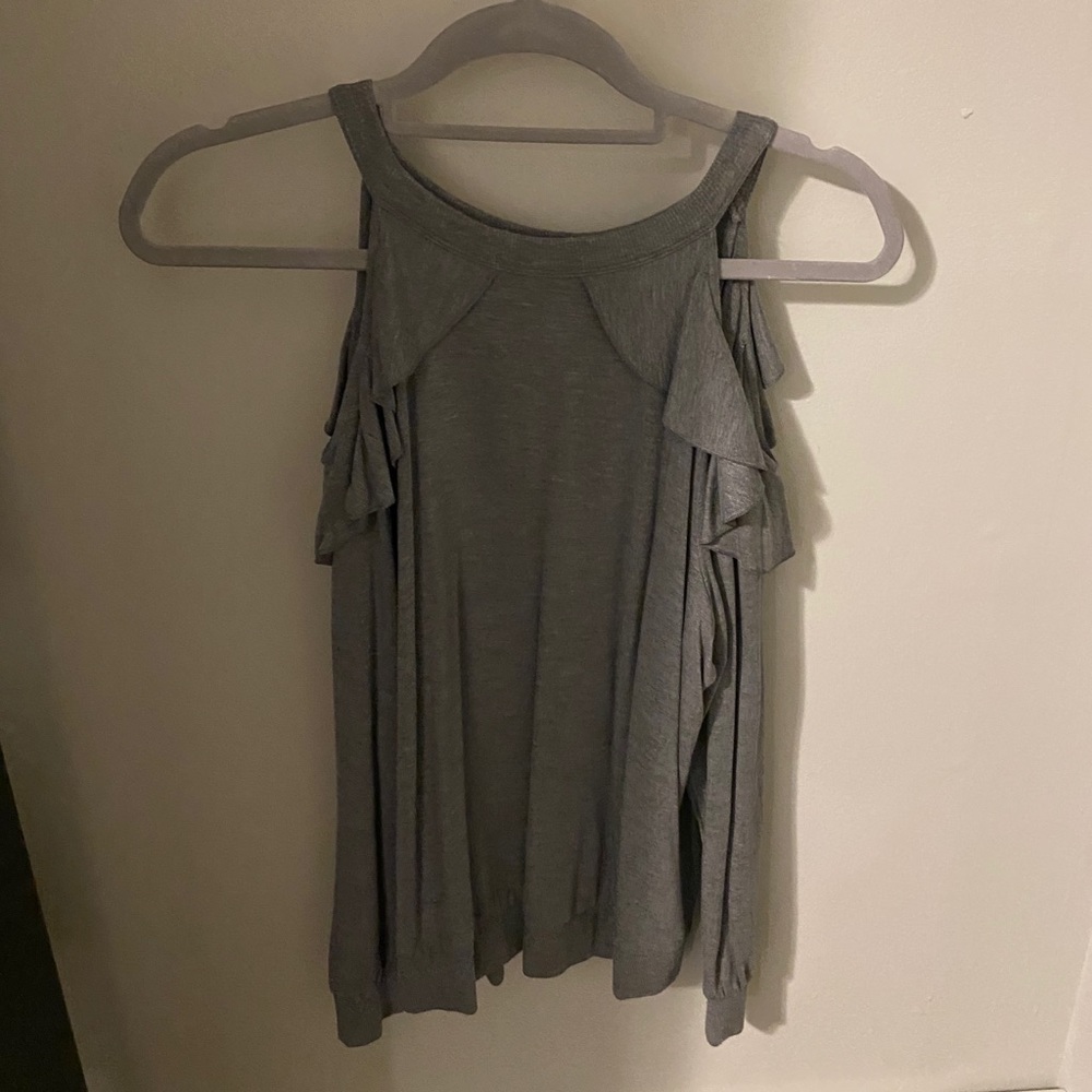 Grey cut out shoulder long sleeve